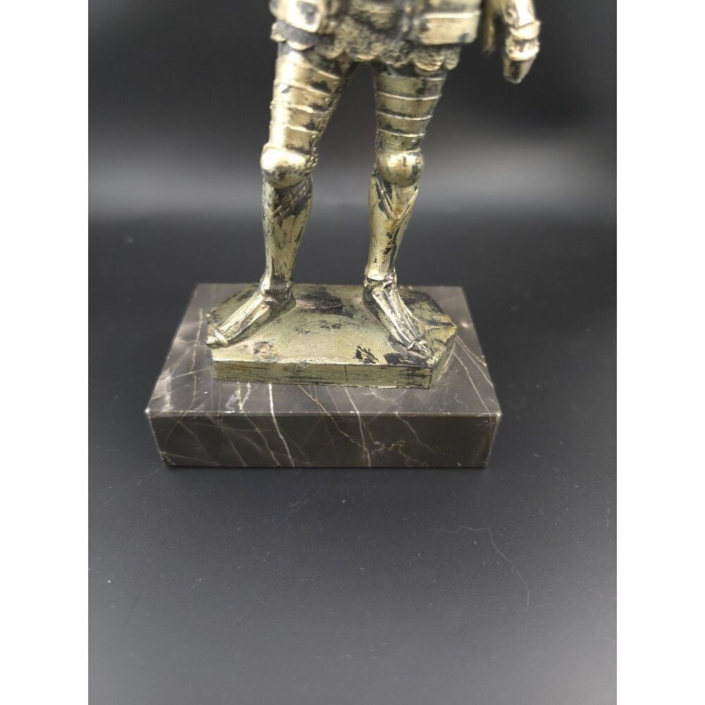 Vintage 1969 Depose Italy Fontanini Pewter Knight Figurine Carrara Marble Base - Picture 8 of 12